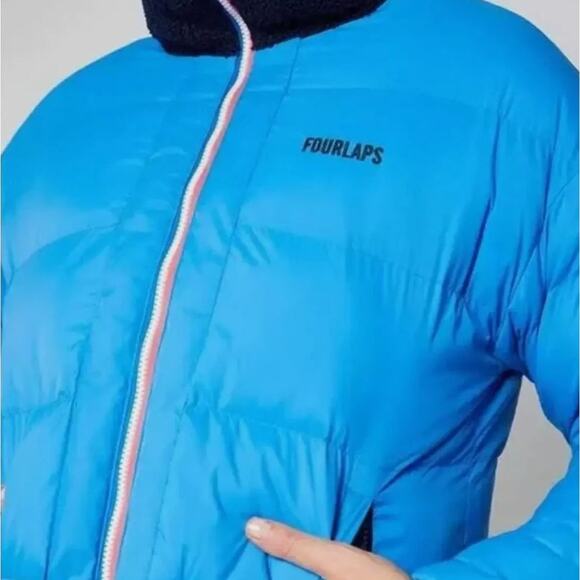 Fourlaps Polar Quilted Reversible Unisex Navy Blue Sherpa Jacket - Size S - NWT - Picture 2 of 16